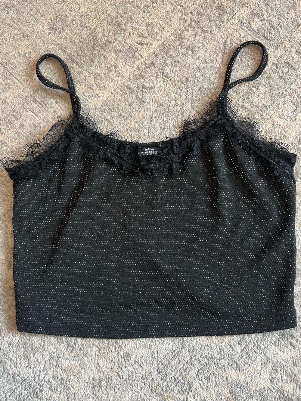 Sparkle Lace-Trim Black Cami Top